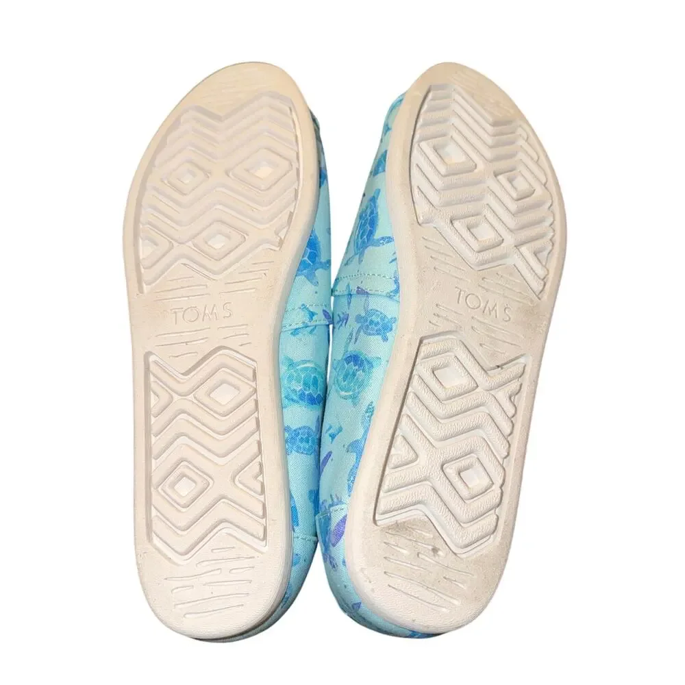 Toms Alpergata Cloudbound Flats Women's Size 8.5 Blue Sea Turtle Print Shoes